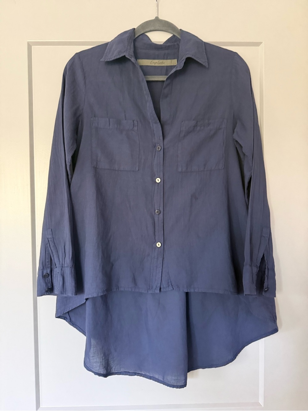 Enza Costa Hi-Lo Cotton Button Down Shirt Size 0 XS